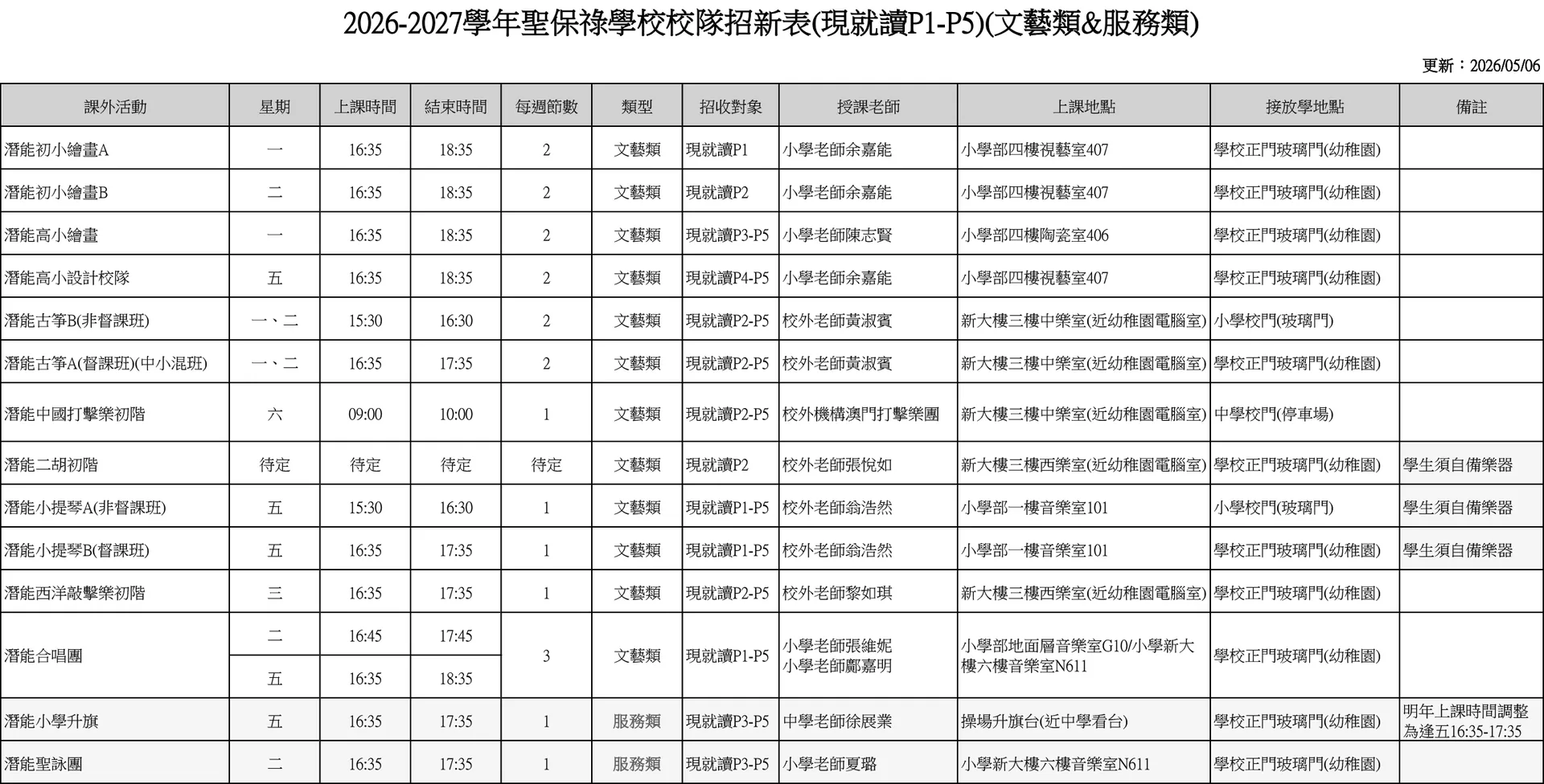 2026-2027校園校隊招新